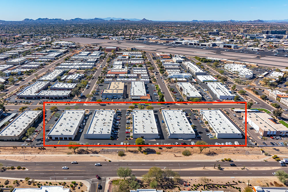 Cimarron Business Park aerial view of property with a red outline circling the property